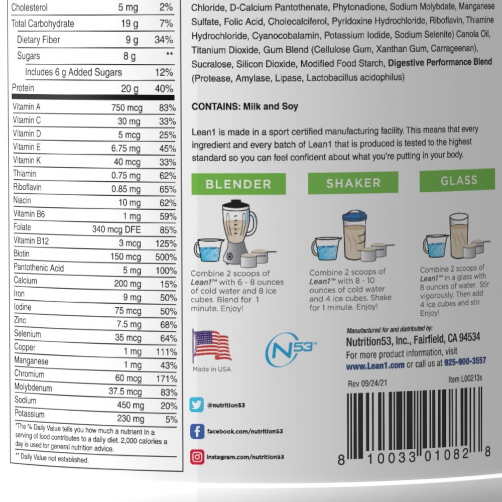 Original Lean1 Meal Replacement Shake Vanilla Flavor