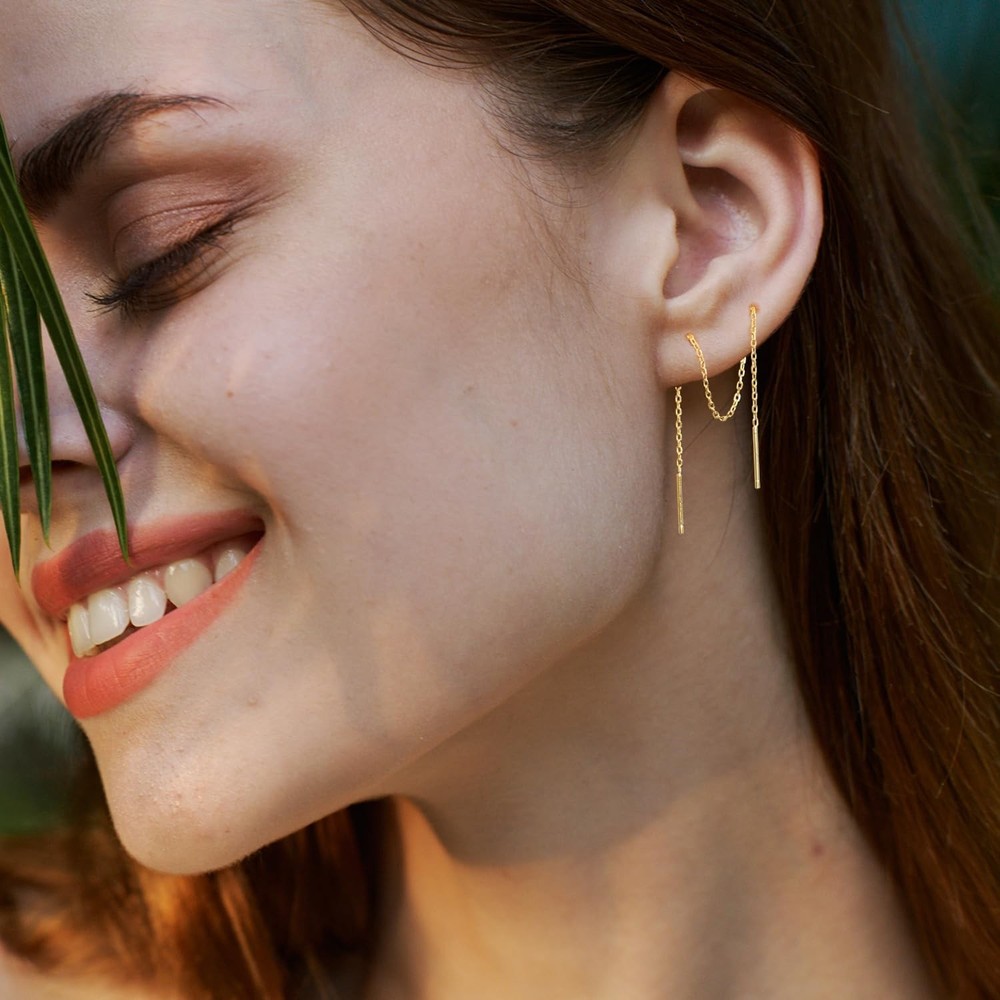 Sterling Silver Threader Chain Dangle Earrings,Versatile & Comfortable Hypoal...