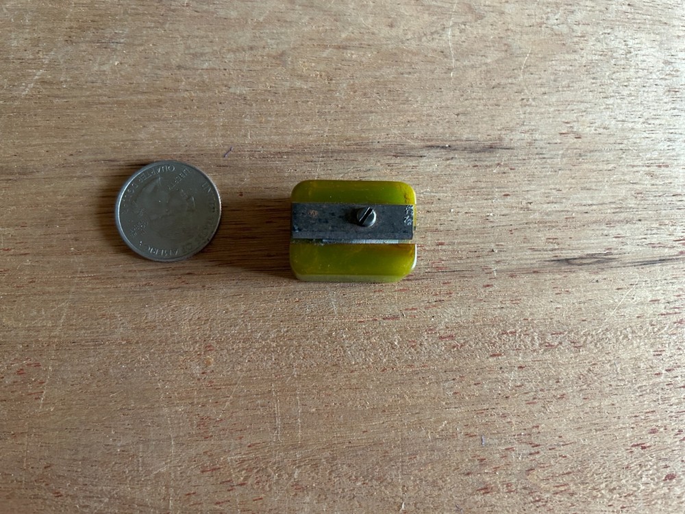 Green Bakelite Pencil Sharpener Catalin Swirled Small School Vintage Rectangle