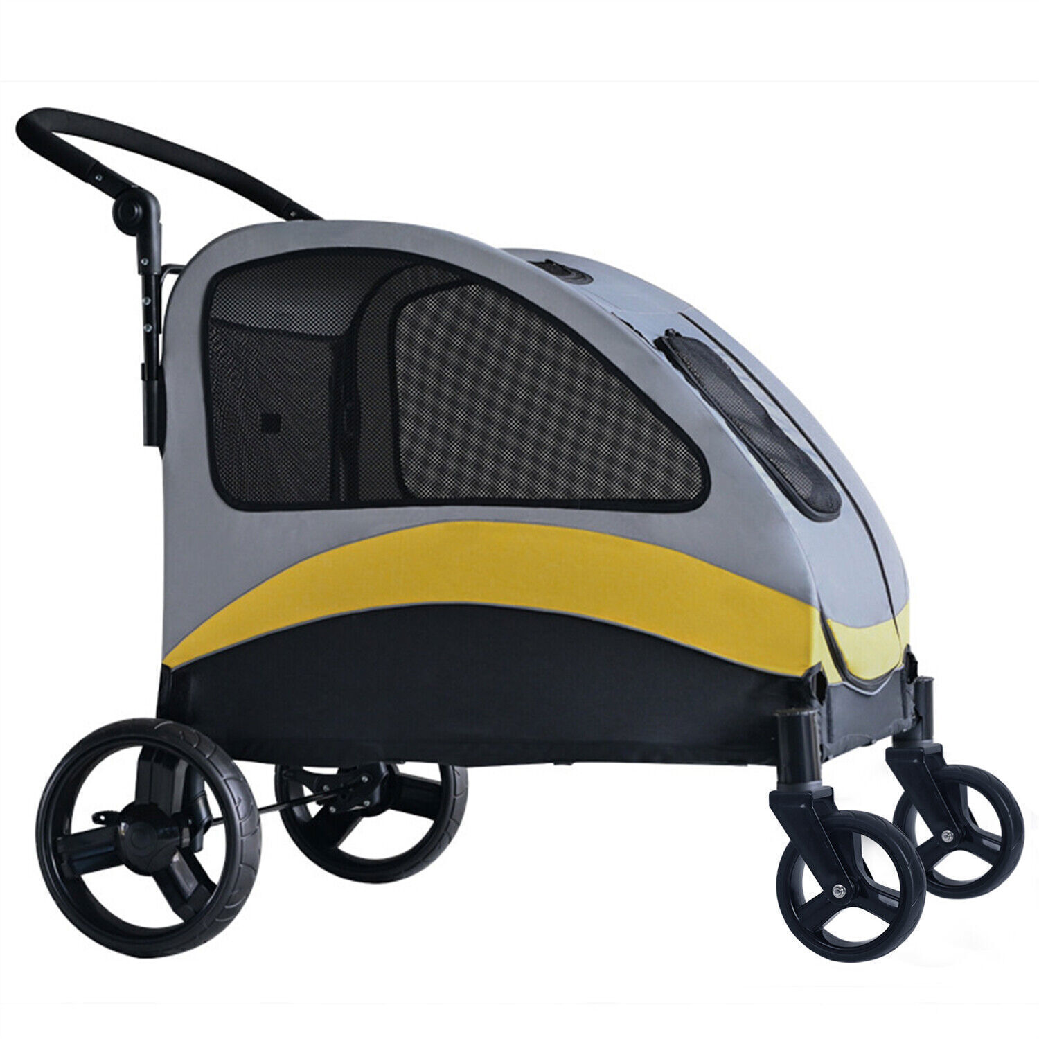 4-Size Foldable Dog Stroller Pet Jogger Wagon Cart w/Shock Absorber&Safety Leash