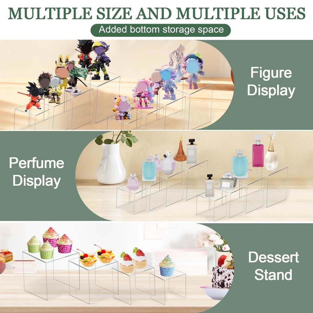 8 Pcs Square Acrylic Display Risers, 2 Sets 4 Sizes Tall Acrylic Risers Displ...