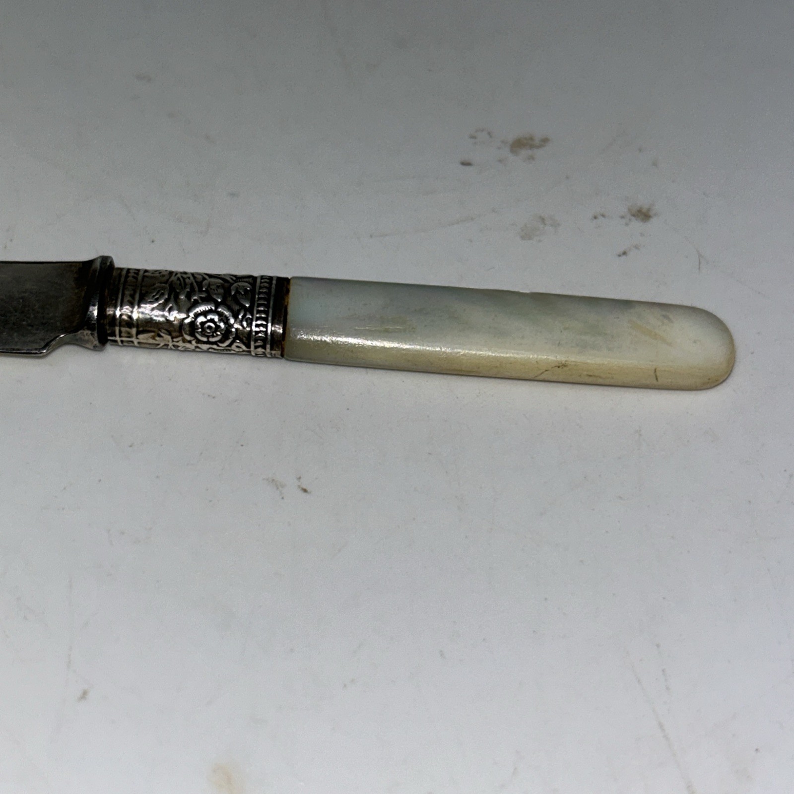 Landers Frary Clark Mother of Pearl Handle 6" Fruit Knife Sterling Band