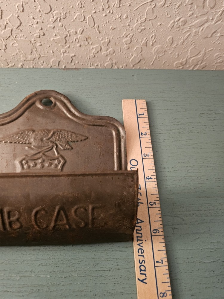 Antique Tin WallMounted Comb Case W/Embossed Eagle-Very Good