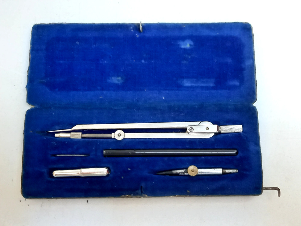 Vintage Technical Drawing Instruments Complete Five Piece Set in Original Case
