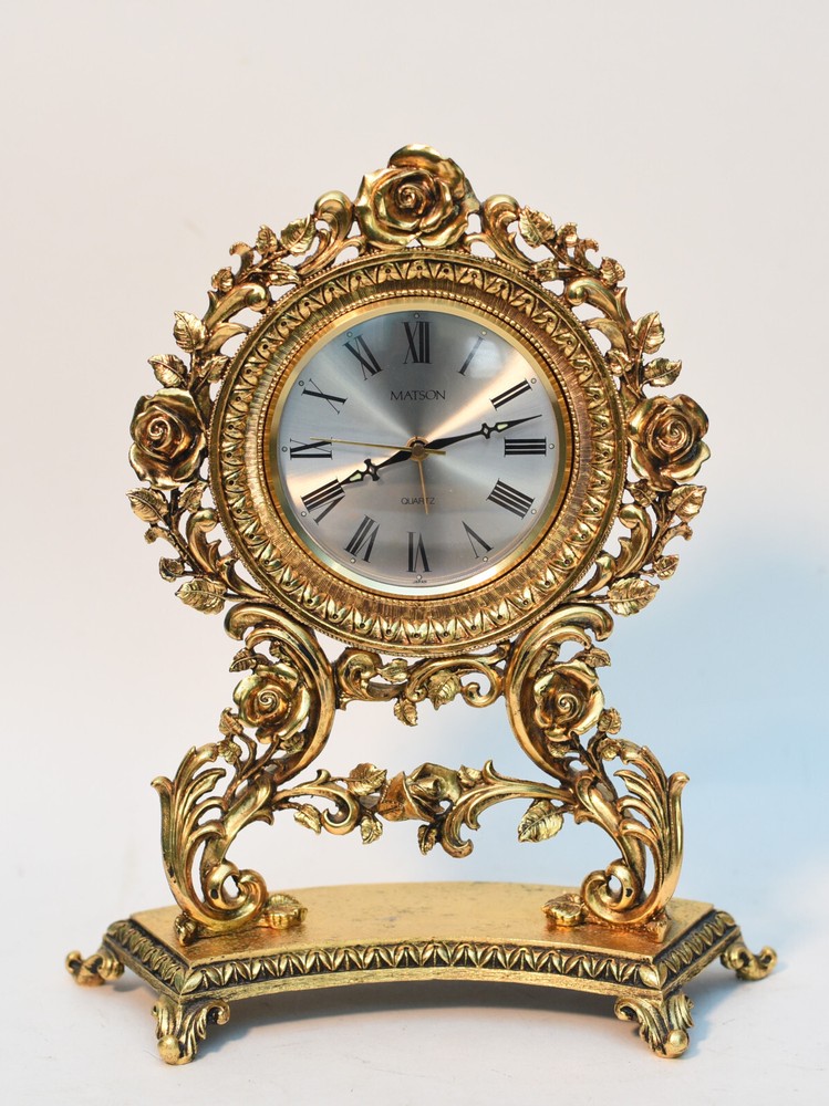 VINTAGE MATSON K800 GOLD ORMOLU ROSE CLOCK WORKIING BATTERY MOVEMENT