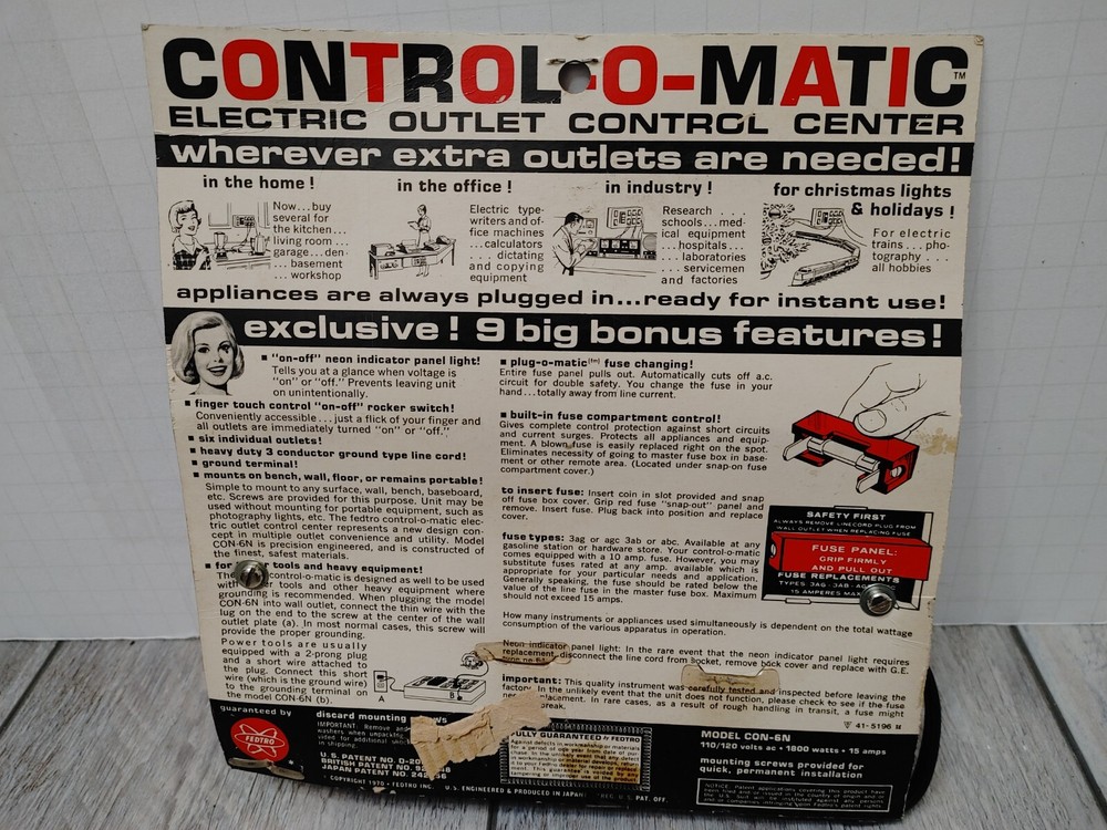 Original Vintage ELECTICAL FEDTRO OUTLET CONTROL CENTER