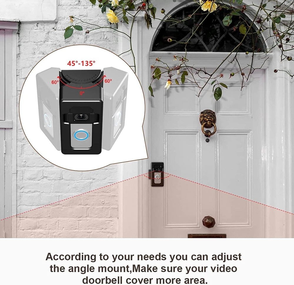 Elegant No-Drill Doorbell Mount: Adjustable 35-45° for Secure Video Coverage