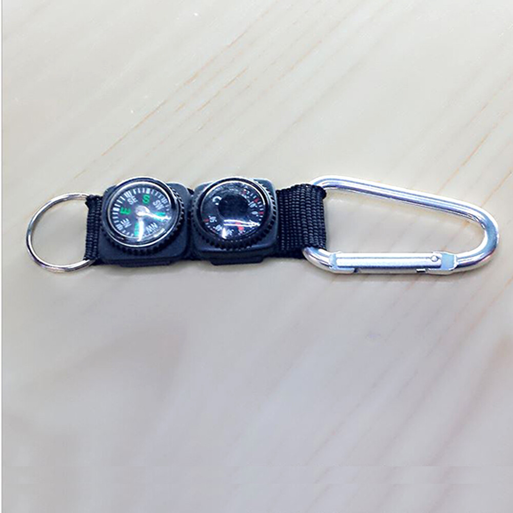 Multifunction Mini Compass Camping Survival Thermometer Carabiner Keychain Kit