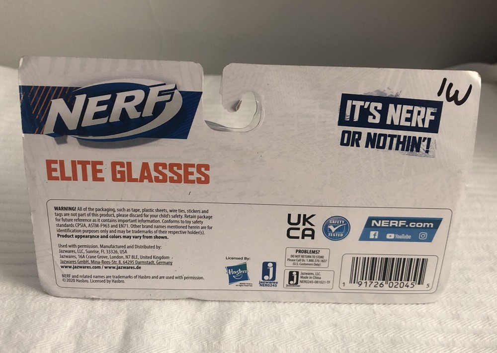 NERF Elite Glasses Goggles Clear Plastic Impact Resistant 8+ New Sealed Package