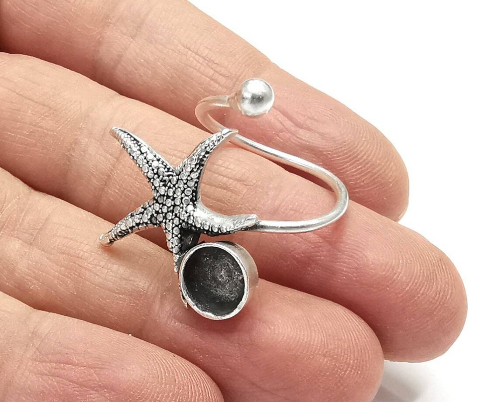 Starfish Blank Silver Ring Setting Cabochon Mounting Adjustable Ring Base G27199