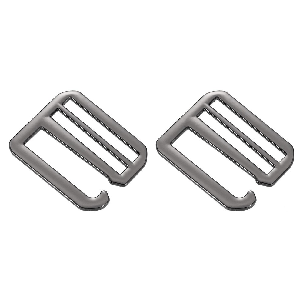 2Pcs G-Hook Webbing Buckles, 38mm Flat Tri-Glide, Metallic Black