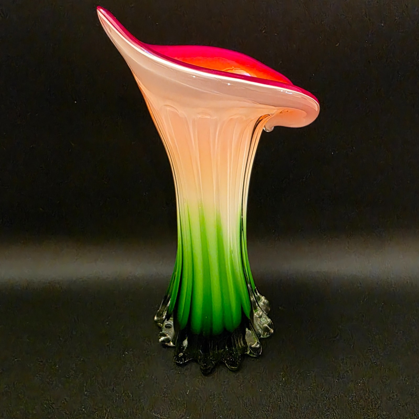 Red White Green Murano Style Calla Lily Jack In Pulpit Vase Art Hand Blown Glass