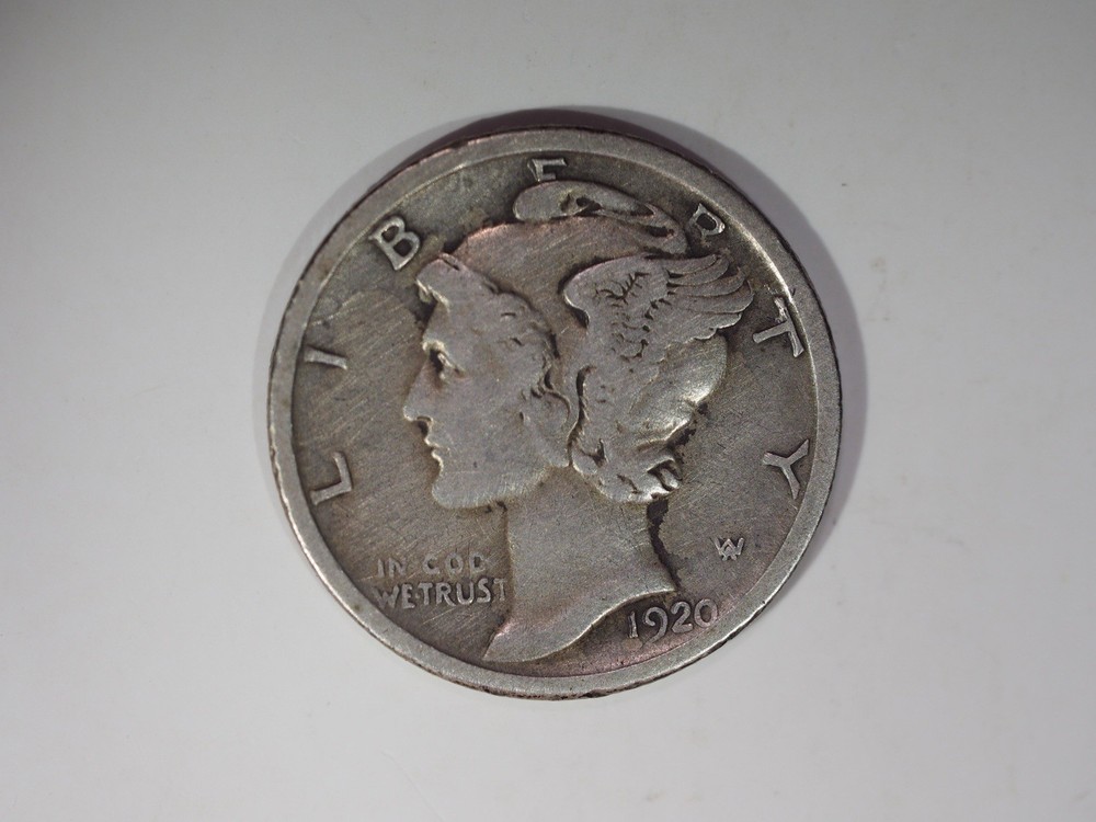 1920-D Mercury Dime/90 % Silver Coin, Repunched Date, RPD Error