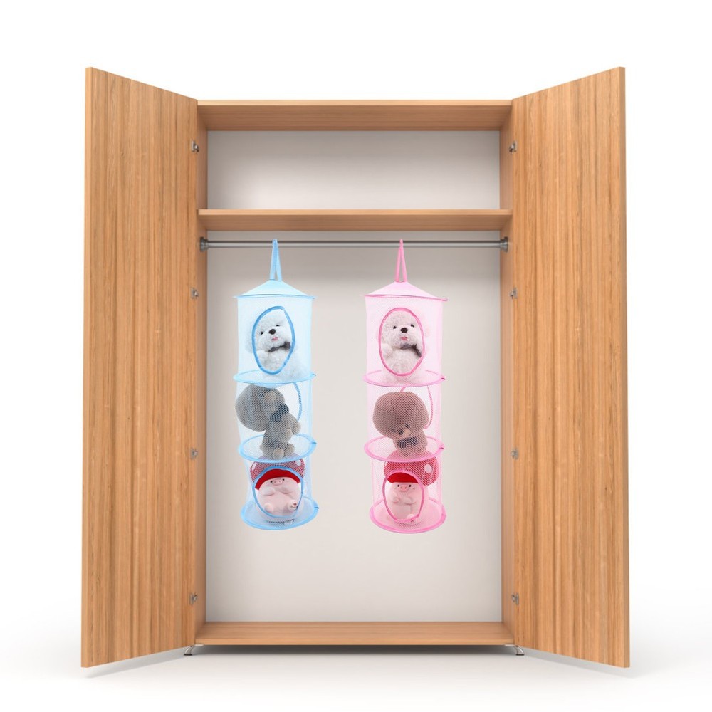 2 Pcs Hanging Mesh Organizer Multi Layer Foldable Drying Net For Plush Toys