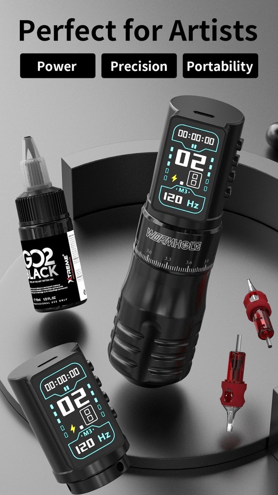 Wireless Tattoo Machine - Adjustable Stroke, Cordless Rotary Pen, 2PCS Battery,