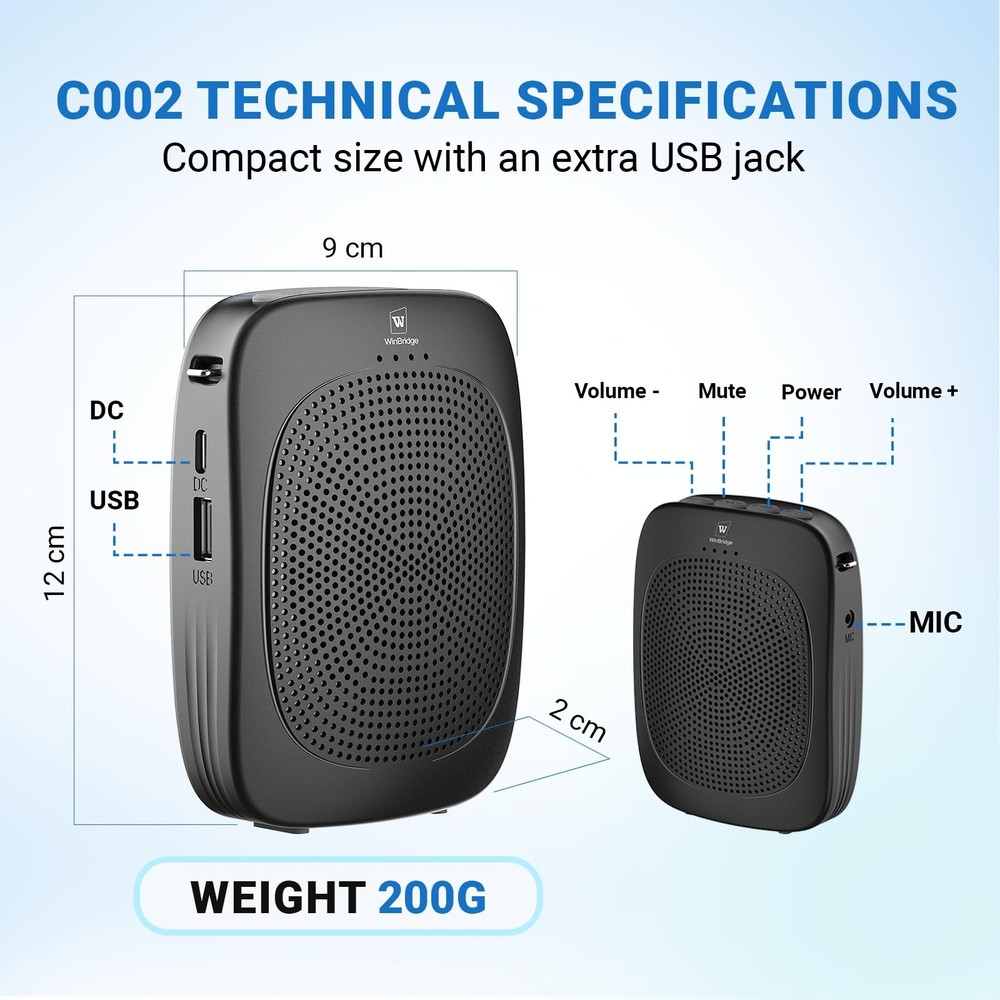 Wireless Voice Amplifier with Headset Microphone,Personal Wireless Bluetooth ...