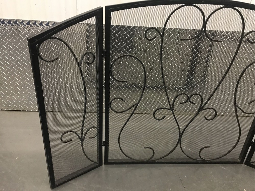 Fireplace Screen Antique Scroll Design Hinged 3 Panel