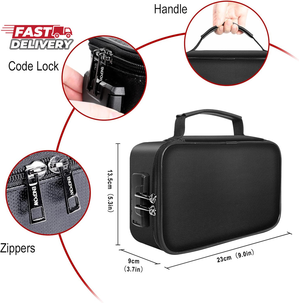 ENGPOW Small Fireproof Storage Organizer Case with Lock(9”X 5.3”X 3.7”), 3-Layer