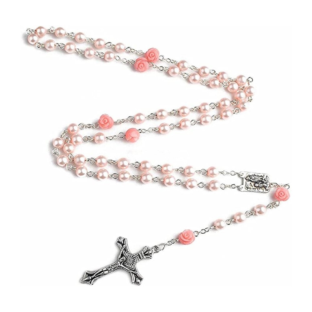 Catholic Rosary Our Rose Lourdes rosary with 6mm pink pearl beads (ROSJLM-PNK)