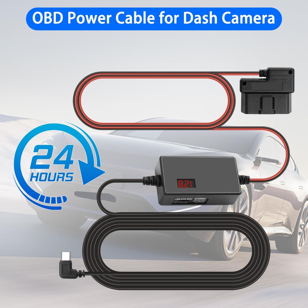 OBD OBD2 Power Cable for Dash Camera, OBD2 to USB Type C Charger Cable with