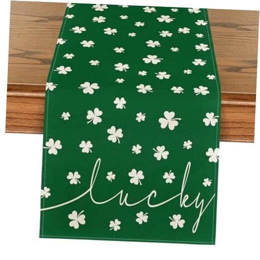Lucky Shamrock St. Patrick's Day Table Runner, Table Runner, 13" x 72" Green