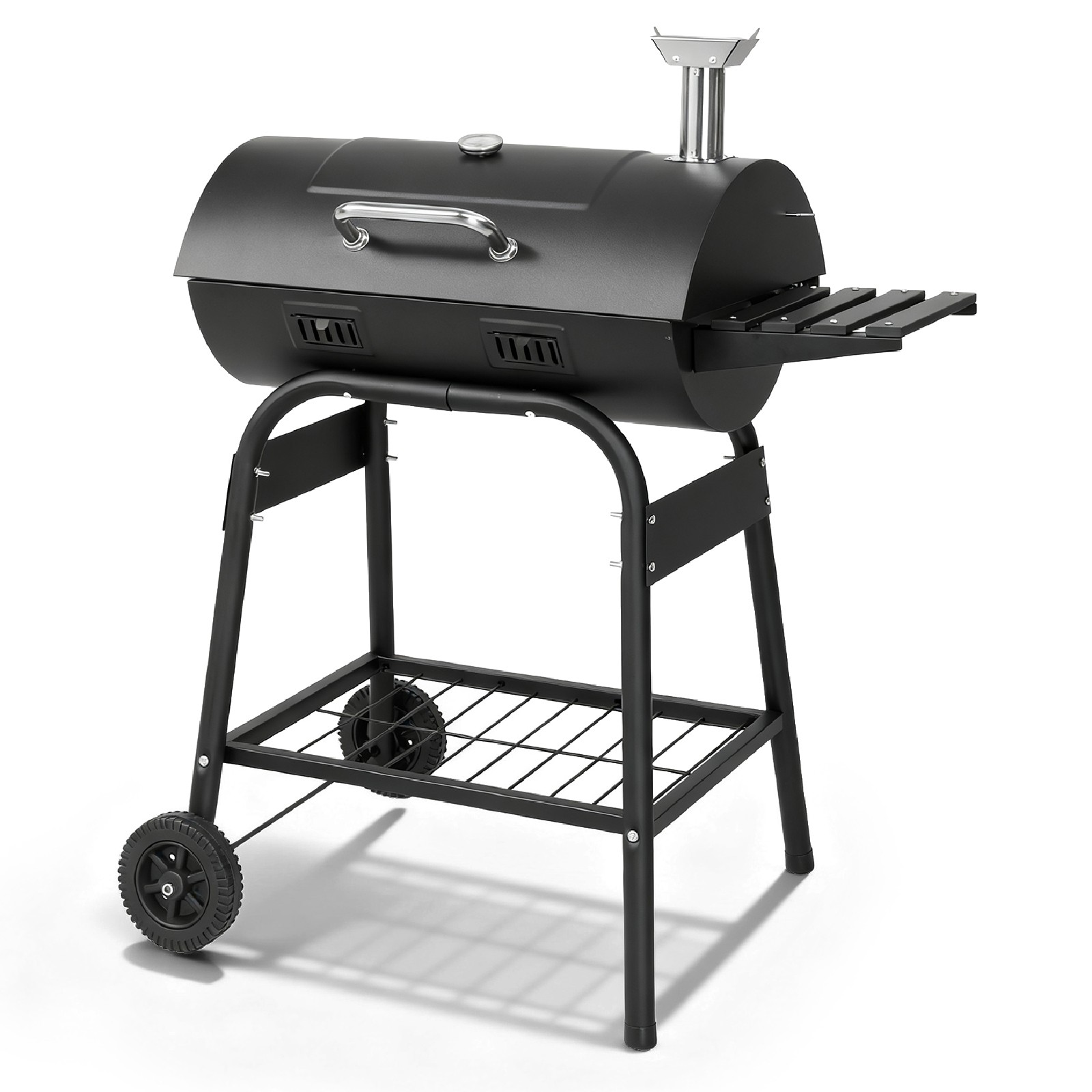 40" Barrel Charcoal Grill with Side Shelf, Stainless Steel Stove Camping Outdoor