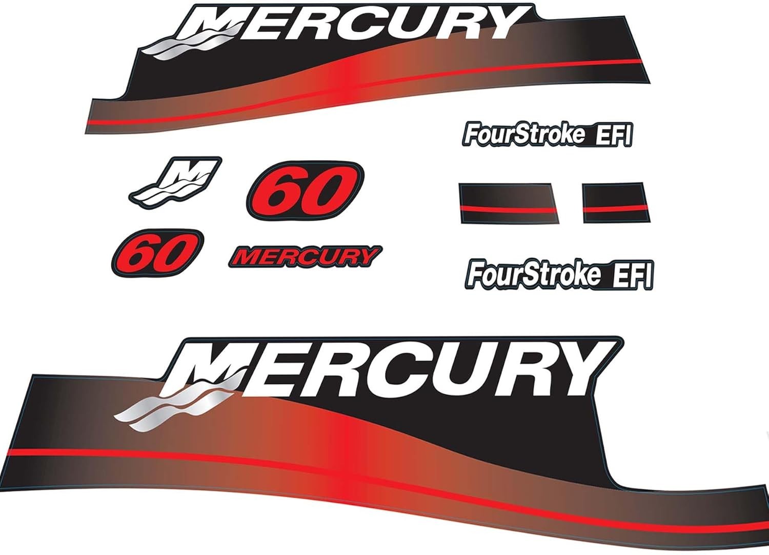 MERCURY 60HP Bigfoot Boat Outboard Decal Kit Pontoon Fishing Cowling Burgundy