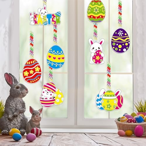 36 Sets Easter Crafts Kit Suncatchers DIY Easter Egg Window Hanging Ornaments