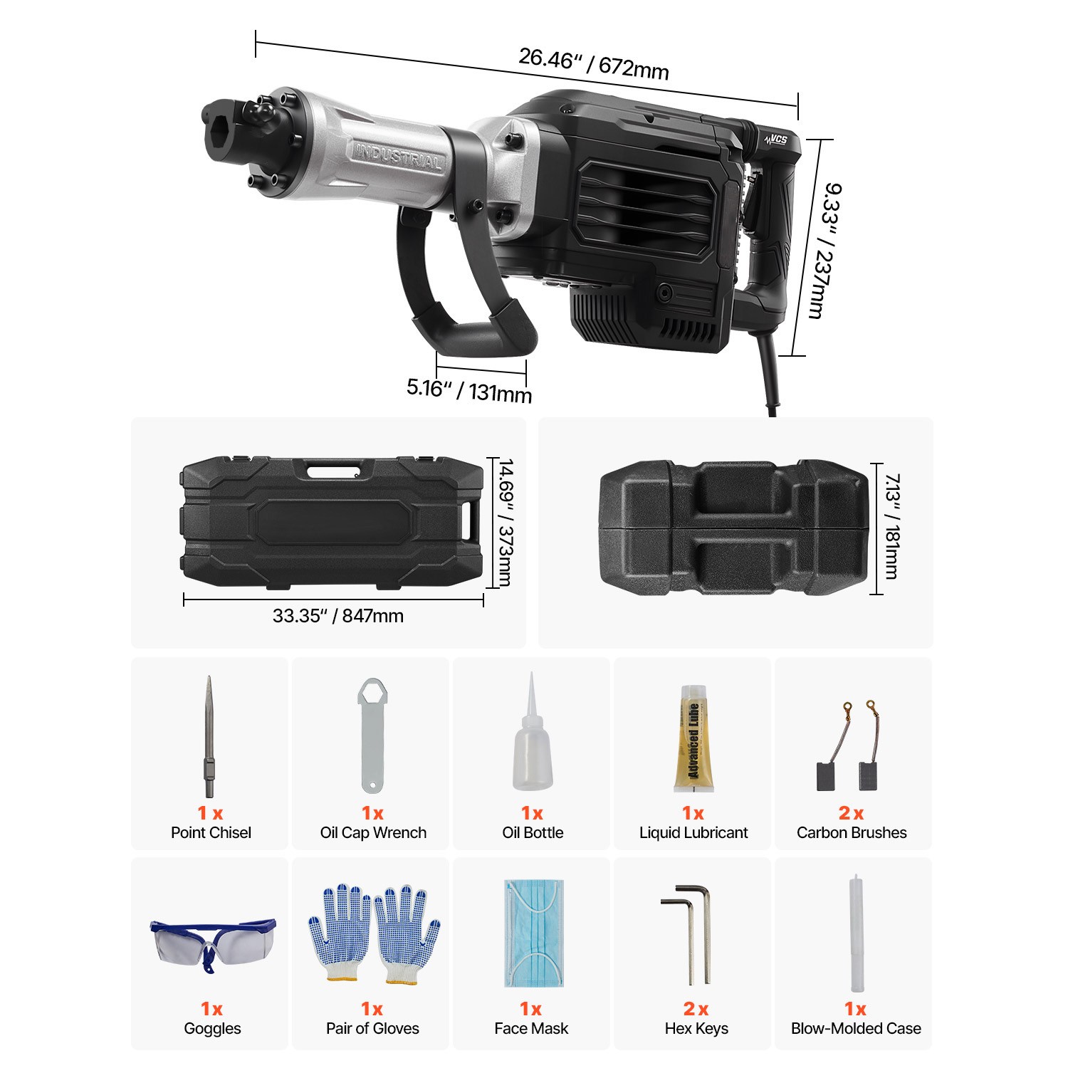 Uimoso Electric Demolition Jack Hammer Concrete Breaker 3000W 1700 BPM Chisel