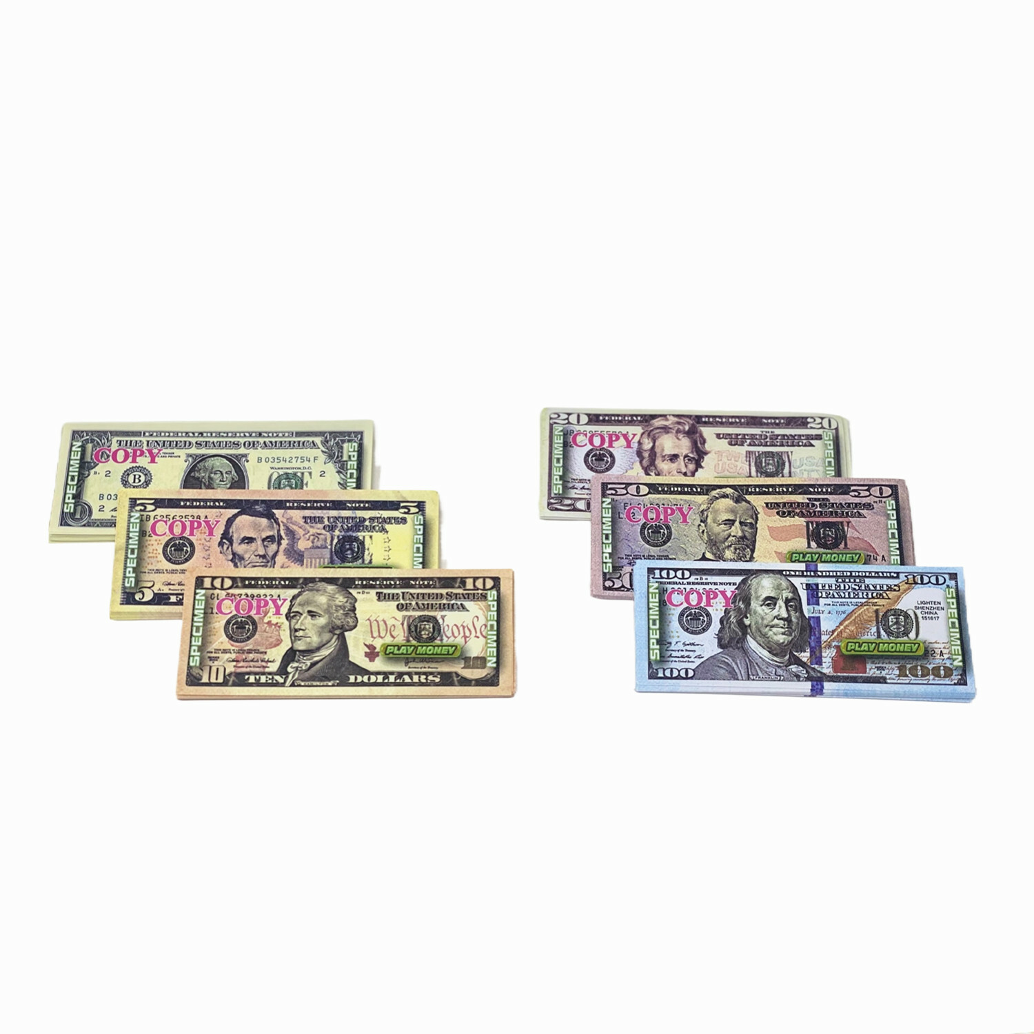 240 PC Educational Play Money Set, Print 1 Side - Bills of 1, 5, 10, 20, 50, 100