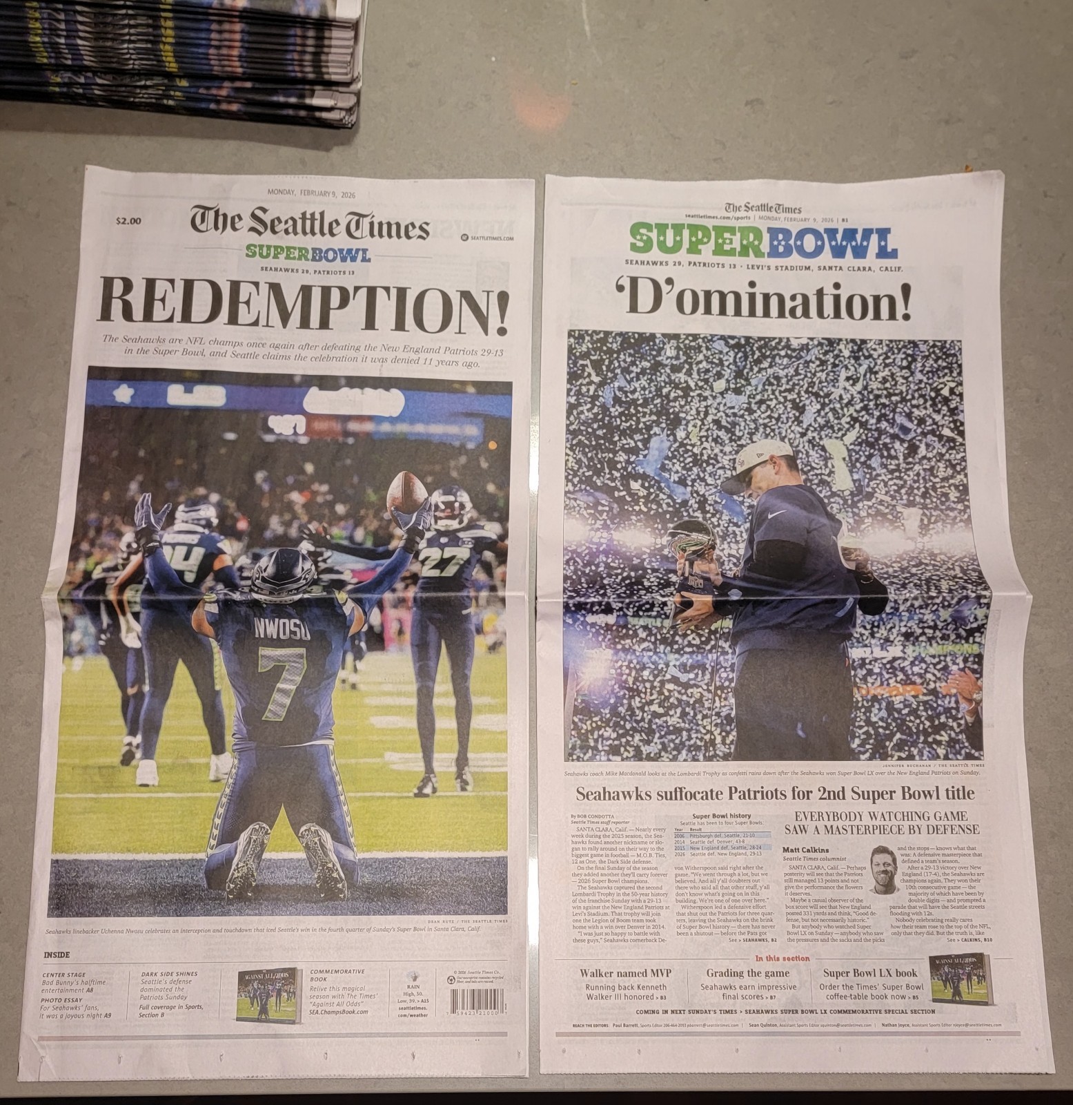 The Seattle Times Super Bowl Newspapers Seahawks Victory Redemption Domination