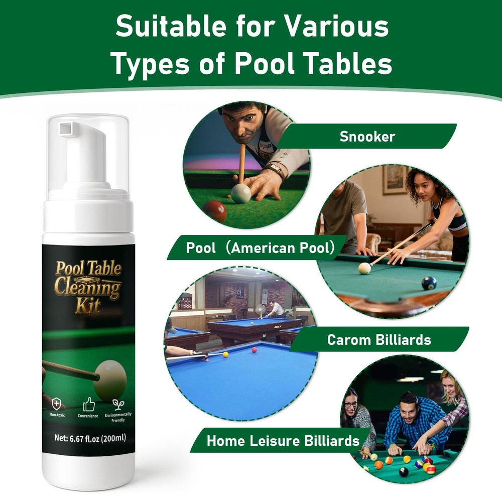 8pcs Pool Table Cleaning Kit - Powerful Cleaner Quickly Breaks Down Chalk St...