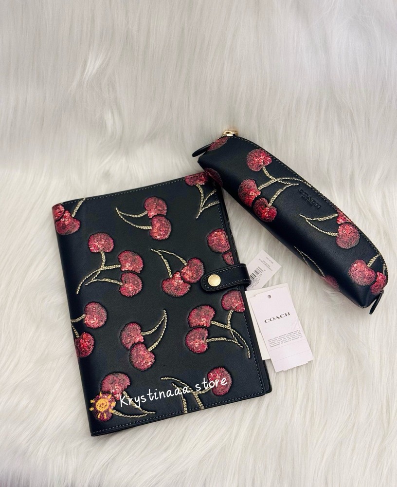 Bundle Set NWT Coach Cherry Print Notebook CDB79 &Coach Cherry Pencil Case CDC00