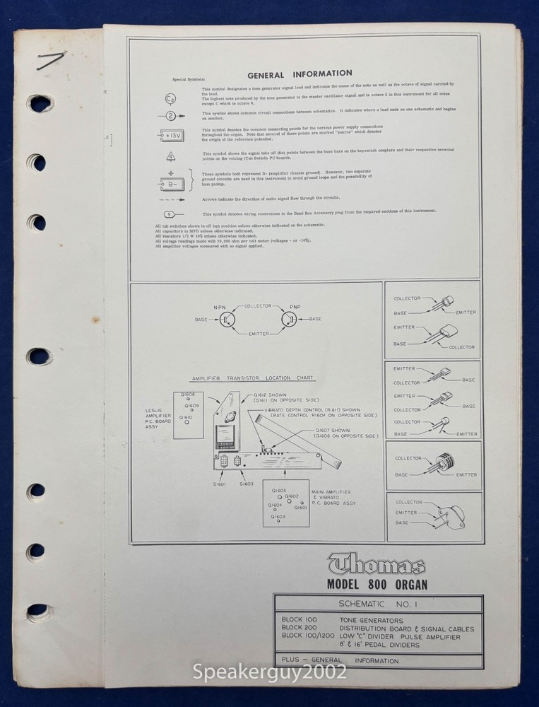 Original Thomas Organ / 800 / Service Schematic - Manual