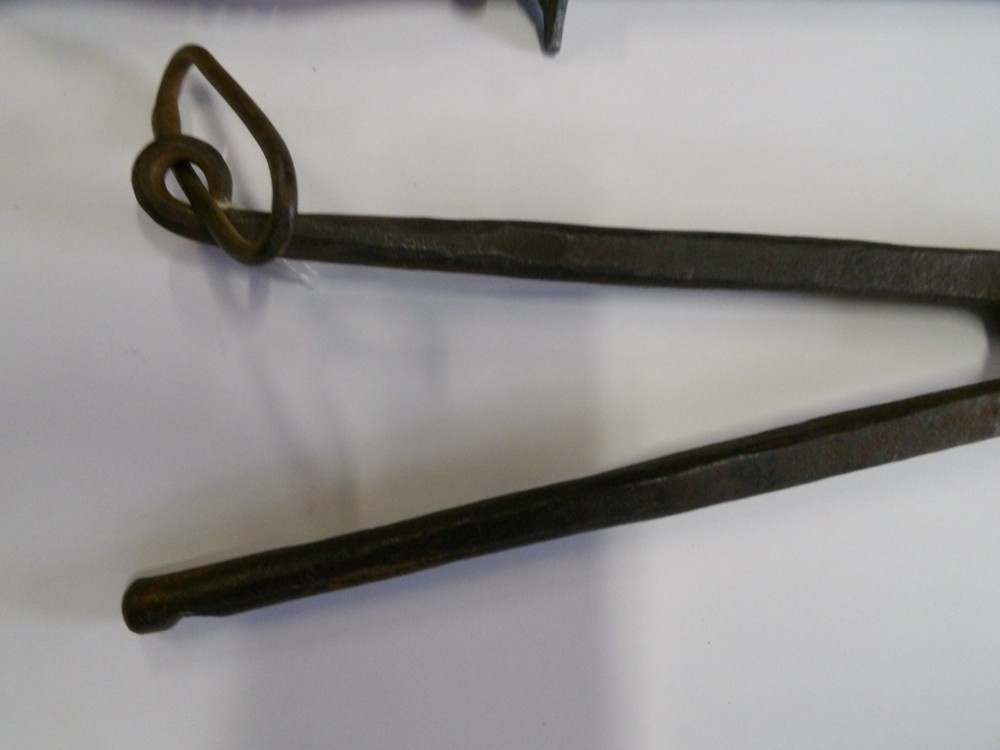 Antique Blacksmith Tools, Hooks, Knife Sharpener, Etc