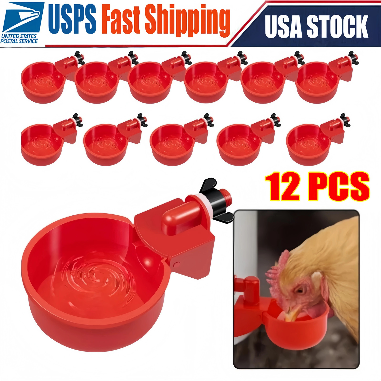 12 PCS Chicken Automatic Watering Cups Poultry Drinker Waterer Duck Quail Hen