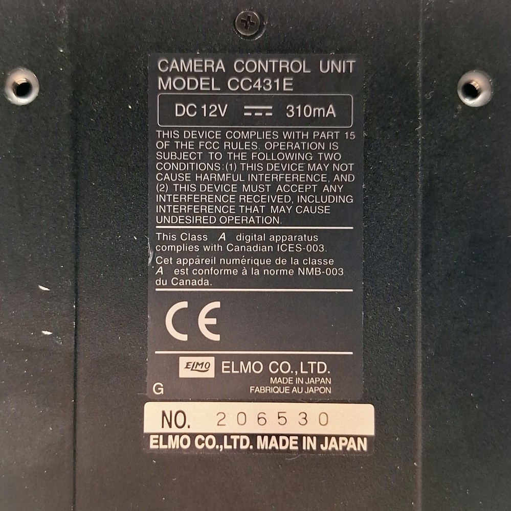Elmo CC431E Digital Micro Inspection Remote Head Camera Control Unit, 12VDC