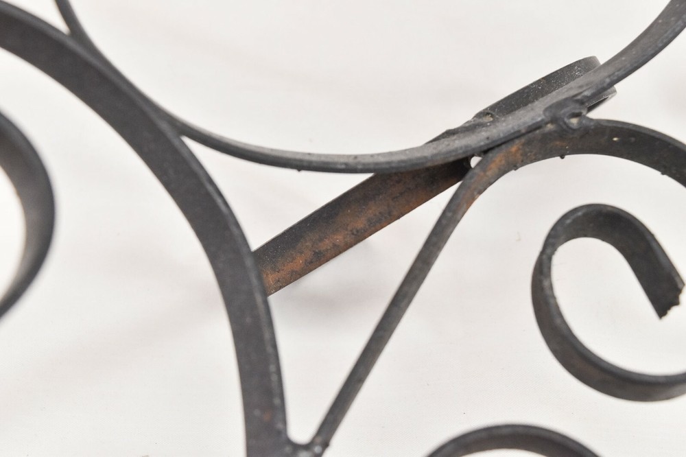 Black Wrought Iron Fruit Basket Footed Bowl Scroll Work Design Rustic Farmhouse