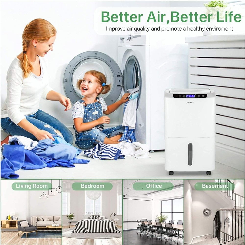 Compact 2000 Sq. Ft Dehumidifier - 34 Pints, Ergonomic Design, Washable Filter
