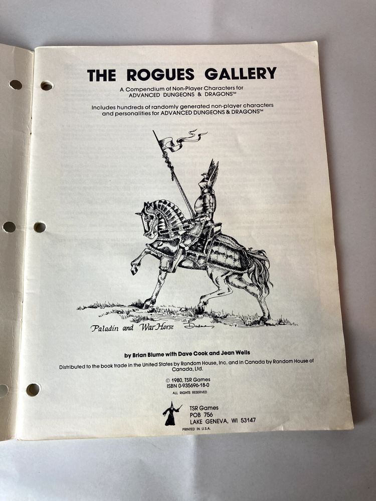 Advanced Dungeons & Dragons The Rogues Gallery - TSR 9031