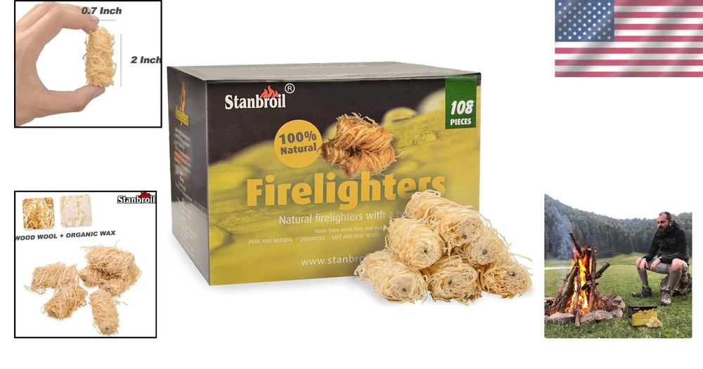 Compact 108 Pack Fire Starters - Ideal for Quick Fire Starting Anytime, Anywhere