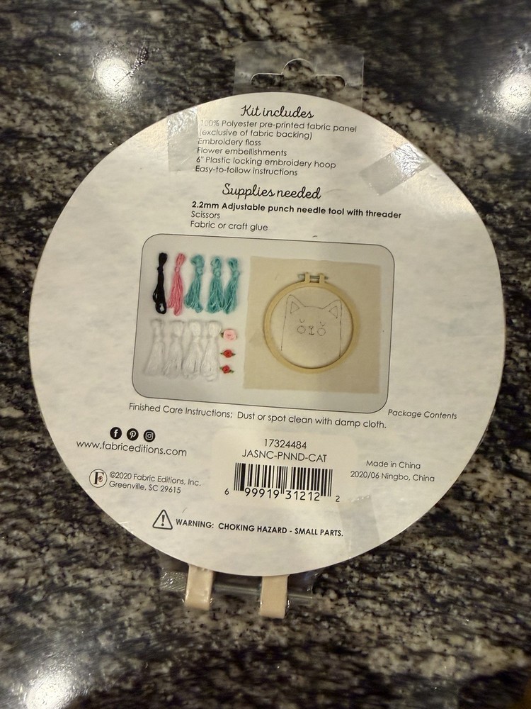 Needle Creations Punch Needle Kit 6" Hoop - "Cat"