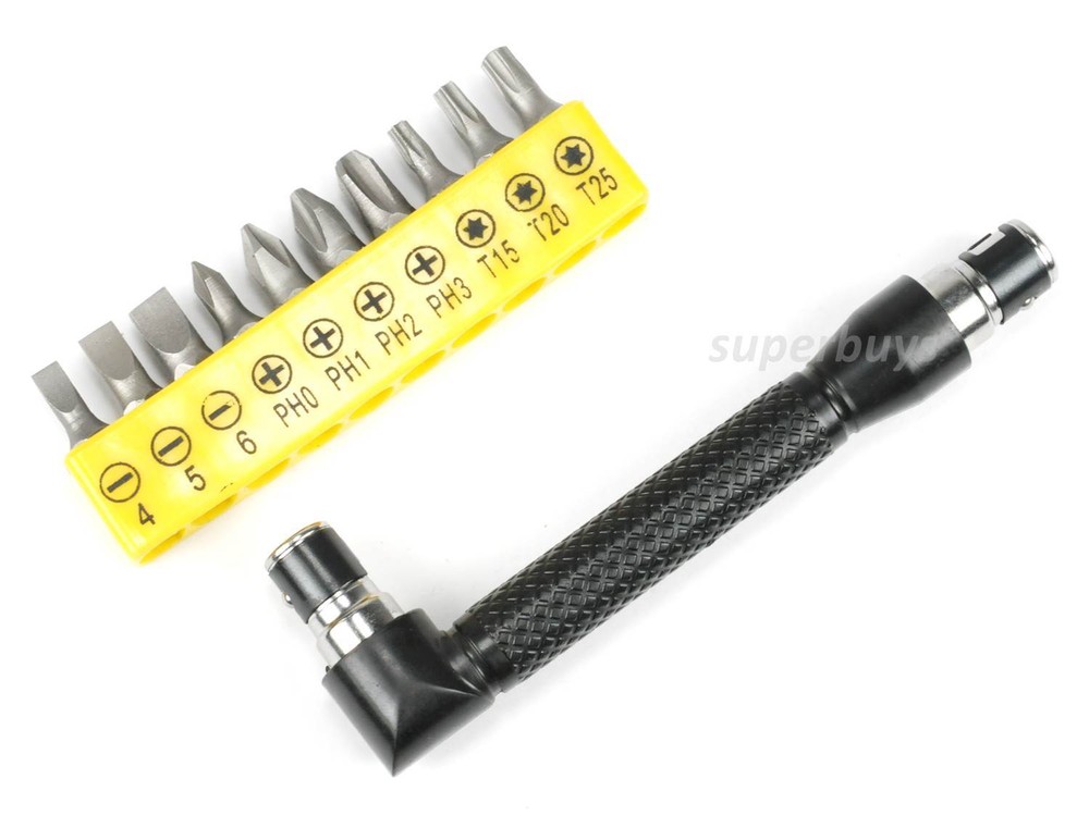 11pc 1/4" 6.35mm 90 Degree Angled Dual Hex Socket Screwdriver Bit Drill Tool Set
