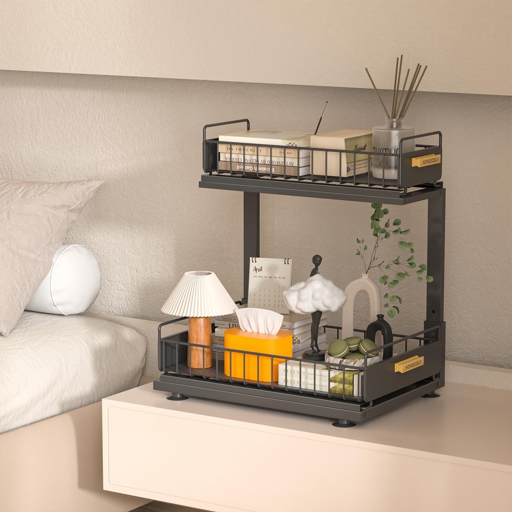 Under Sink Organizer Kitchen, 2 Tier Double Layer, Black