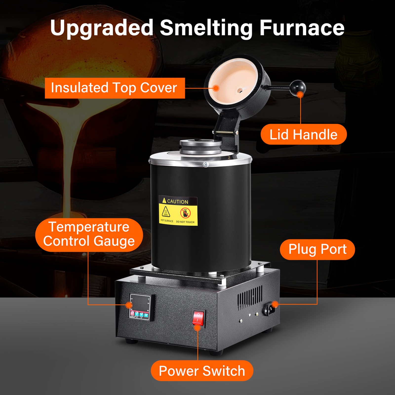 Gold Melting Furnace 1500W Electric Digital Smelting Furnace W/3KG Crucibles