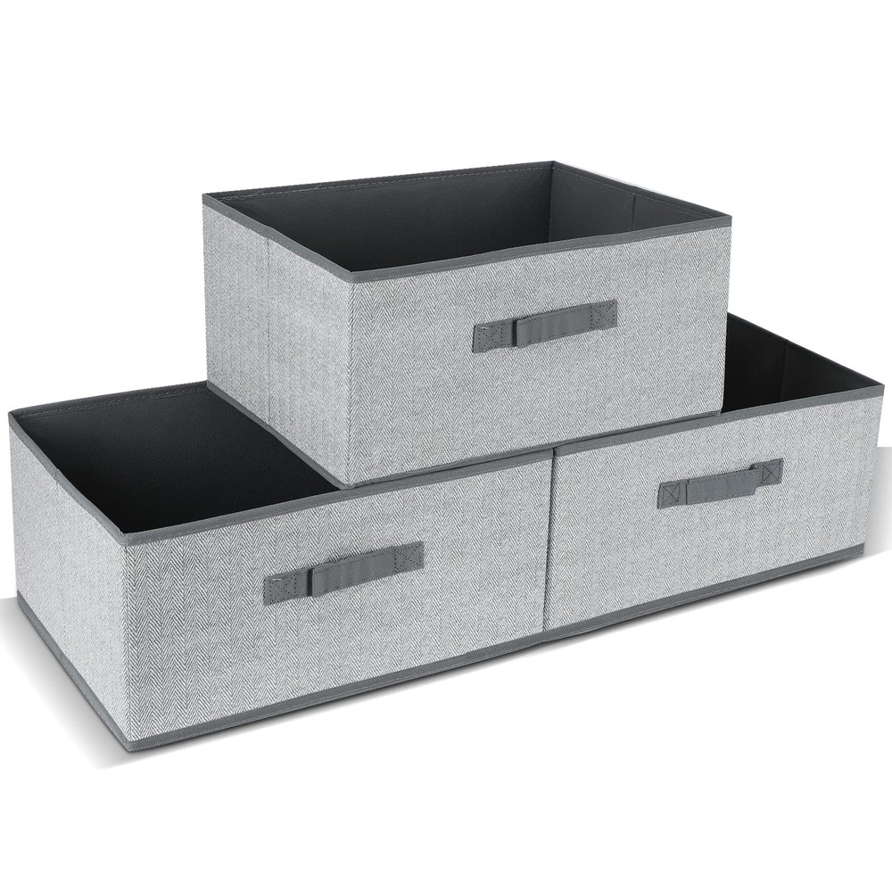 Fabric Bins [3-Pack], Foldable Cube Baskets Storage Boxes for Shelves, Closet...