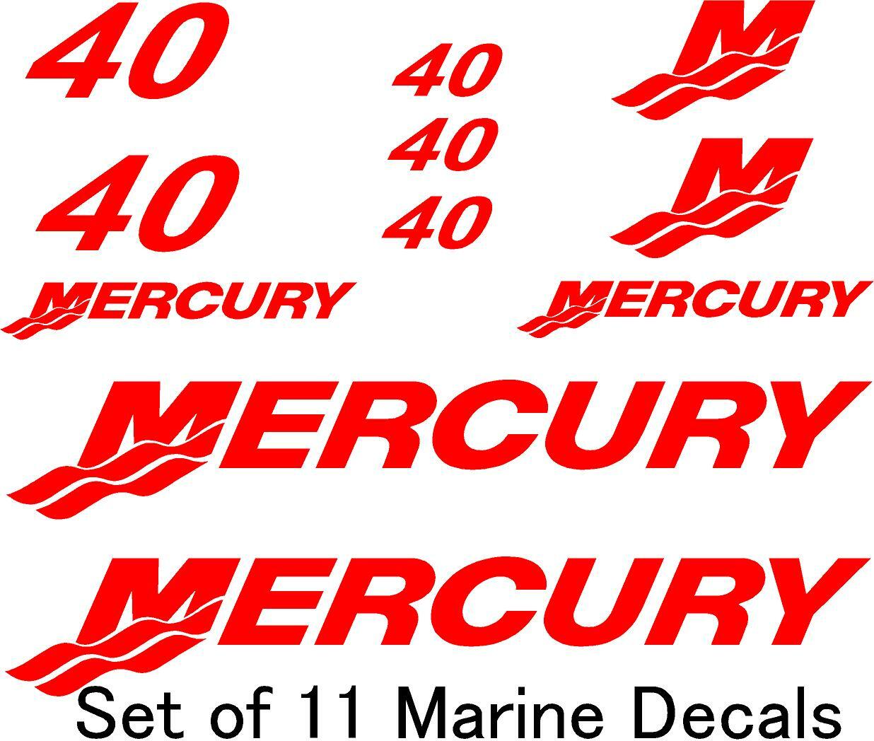 (11pc) Set of 40 Hp Mercury outboard boat cowling decal set custom color choices