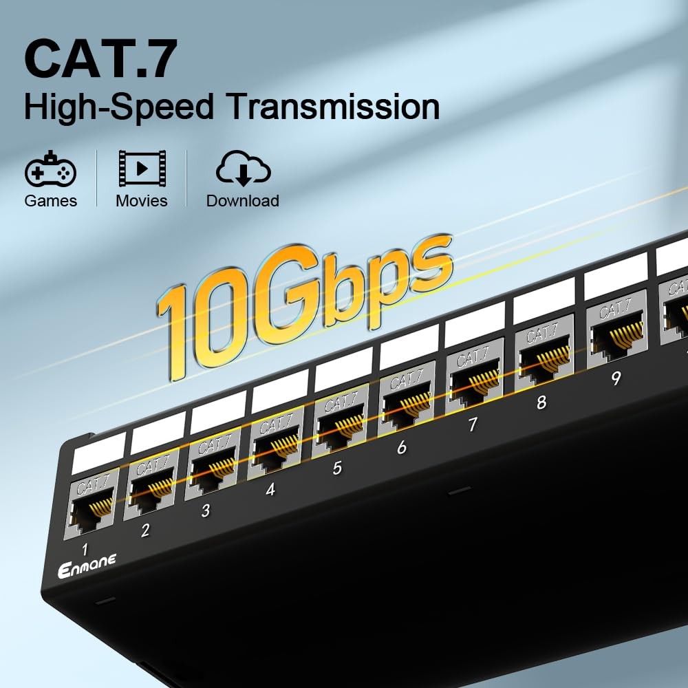 12 Port CAT7 Patch Panel Shielded Keystone with Smart CableManagement 1U Network