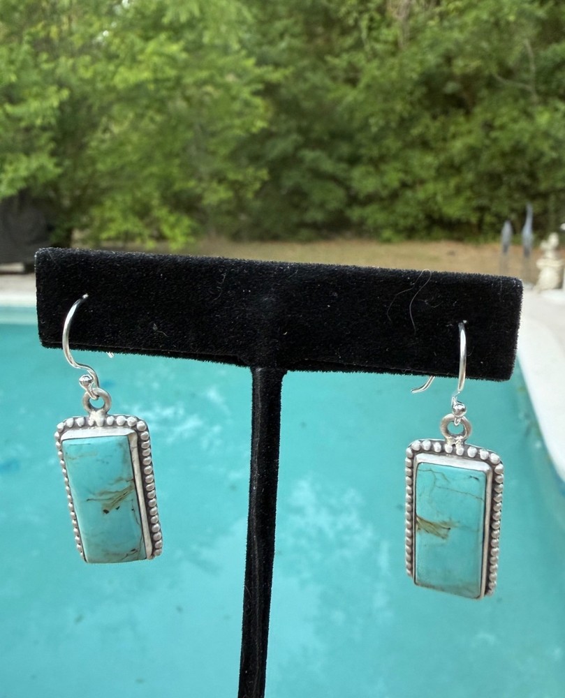 NWT Artisan Sterling Silver Number 8 Turquoise Dangle Statement Earrings Beaded