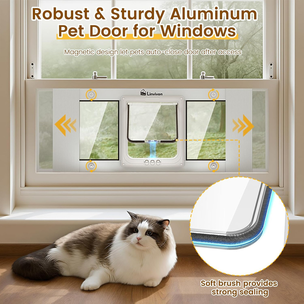 Cat Door for Window, Quick Installation Adjustable Width of 31"-36", Cat Window